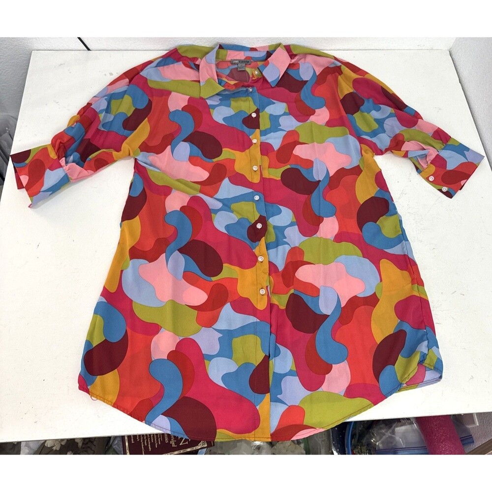 Love X Design Multi Color Print Boho Button Up Shirt Dress Womens Plus Size 2XL